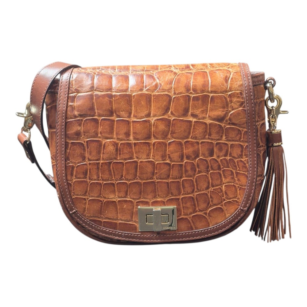 Brahmin Tan Croc-Embossed Crossbody Bag